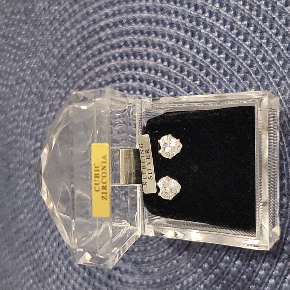 Sterling Sliver Cubic Zirconia Heart Shaped Earrings New in box.
